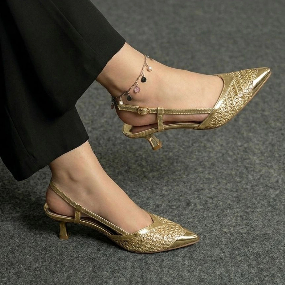Alayna Fashion | The Gliss-Lux Metallic Heels – Shimmering Tubular Cross-Strap Sandals