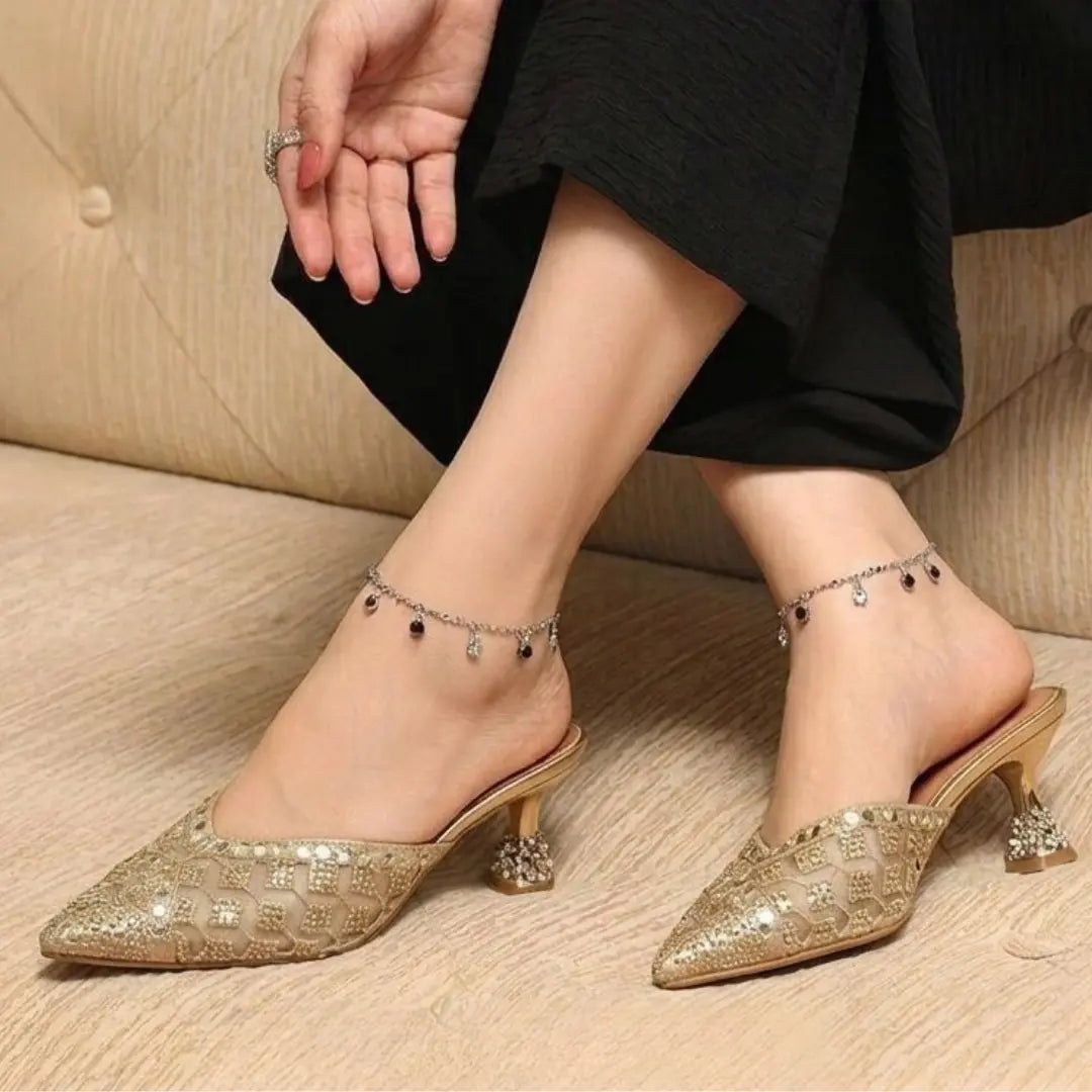 Alayna Fashion | The Luna Metallic Block Heels – Contoured Square-Toe Festive Sandals