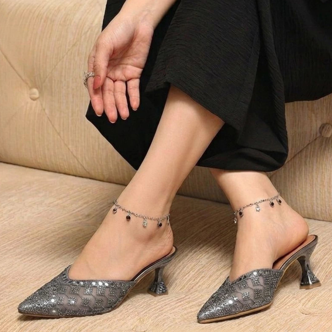 Alayna Fashion | The Luna Metallic Block Heels – Contoured Square-Toe Festive Sandals