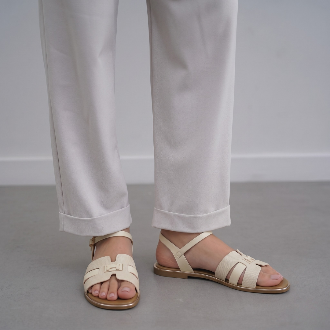 Alayna Fashion | The Heritage H-Strap Ankle Sandals – Laser-Cut Adjustable Summer Flats