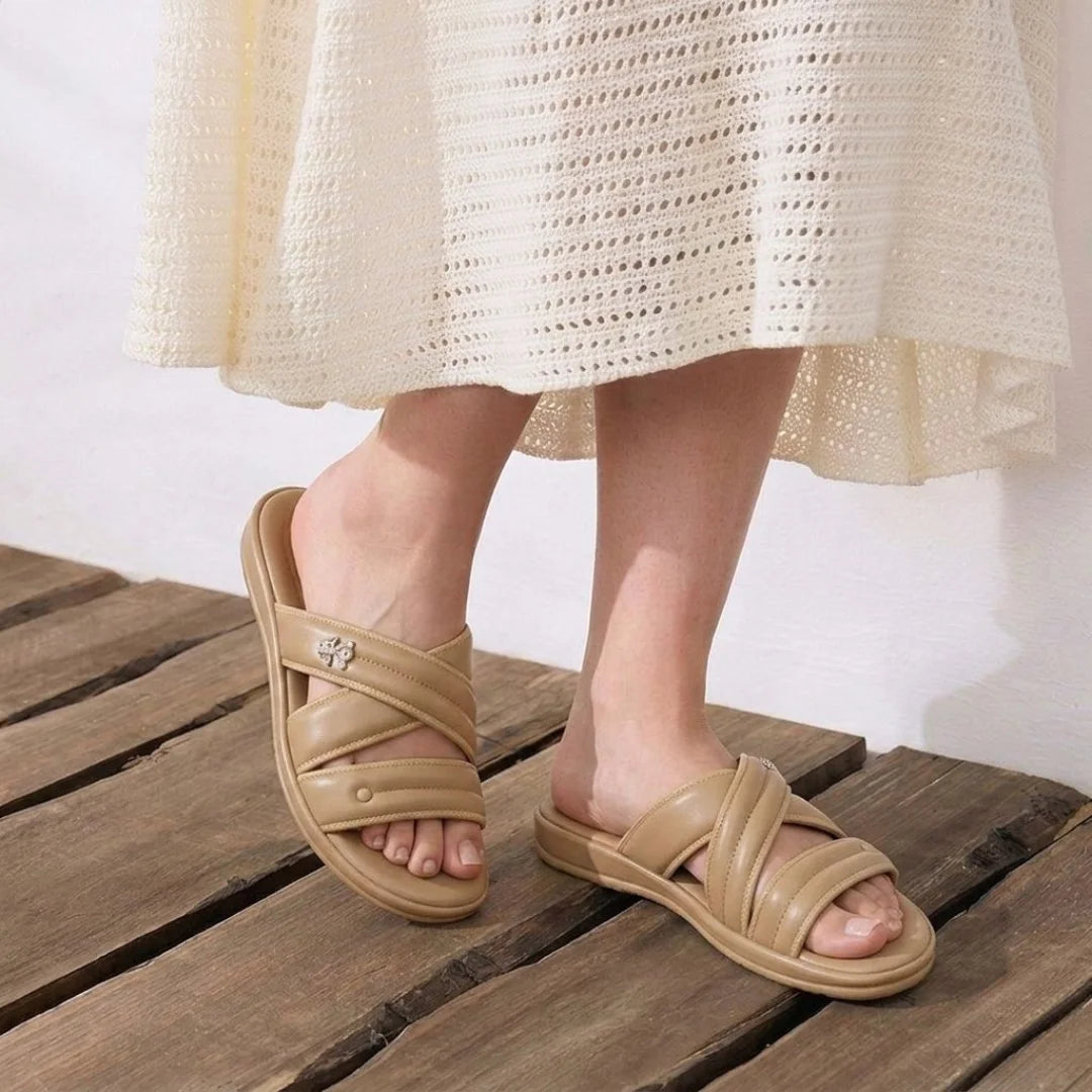 Alayna Fashion | Aura Anatomical T-Bar Slides – Adjustable Cork Footbed Sandals