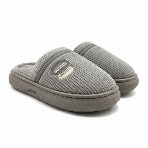 Pair of gray slippers on a white background