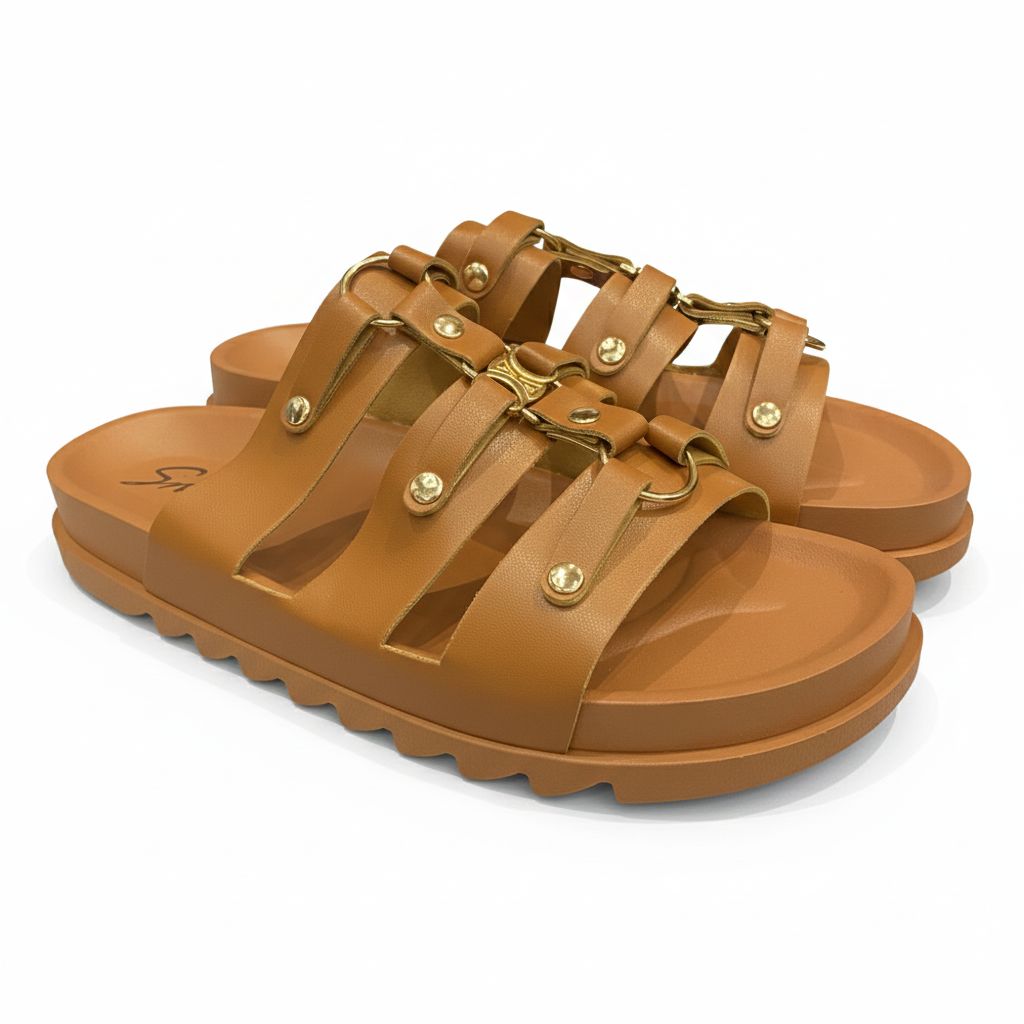 Alayna Fashion | Multi-Strap Gold Buckle Platform Slides – Elevated Casual Chic