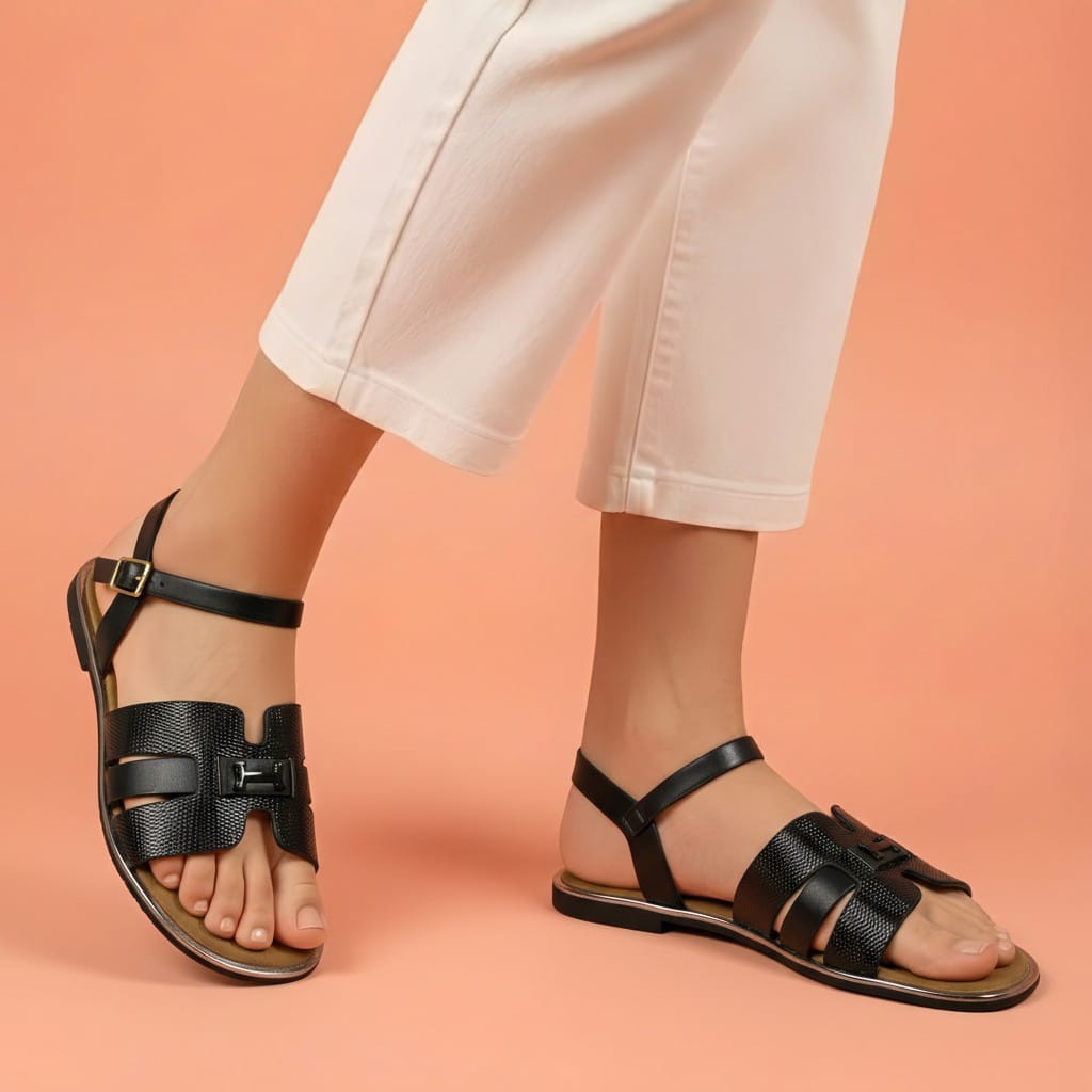 Alayna Fashion | The Heritage H-Strap Ankle Sandals – Laser-Cut Adjustable Summer Flats