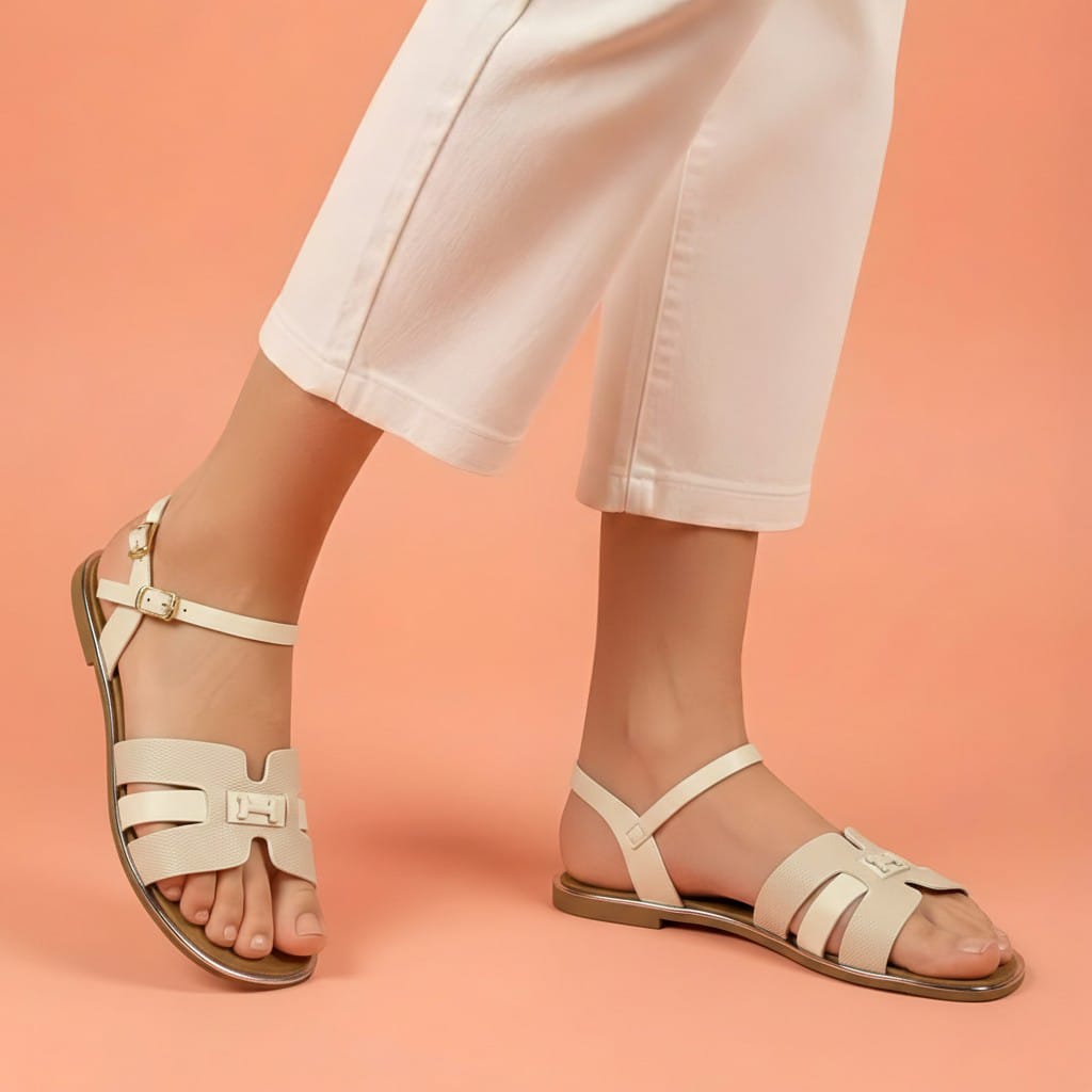 Alayna Fashion | The Heritage H-Strap Ankle Sandals – Laser-Cut Adjustable Summer Flats