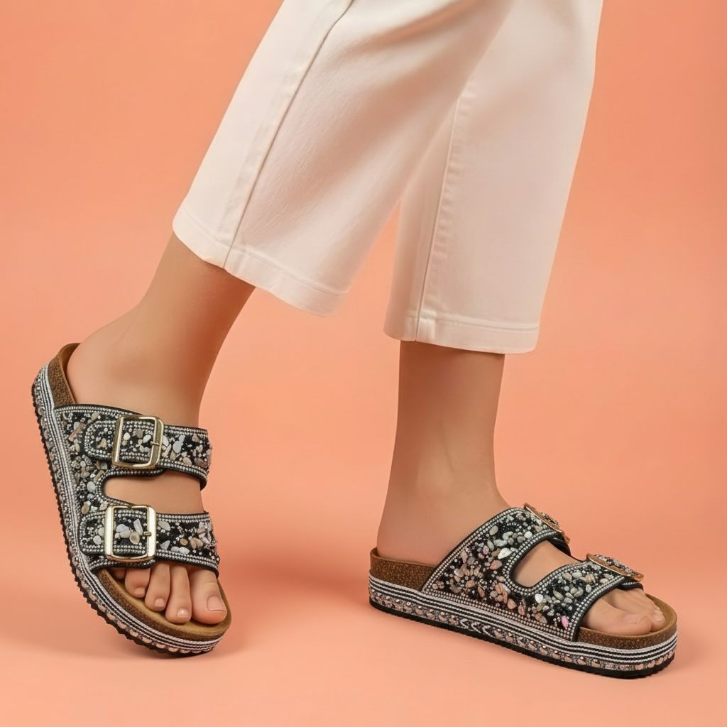 Alayna Fashion | The Lumina-Med High-Glow Platforms – Jewel-Encrusted Medicated Comfort Sandals