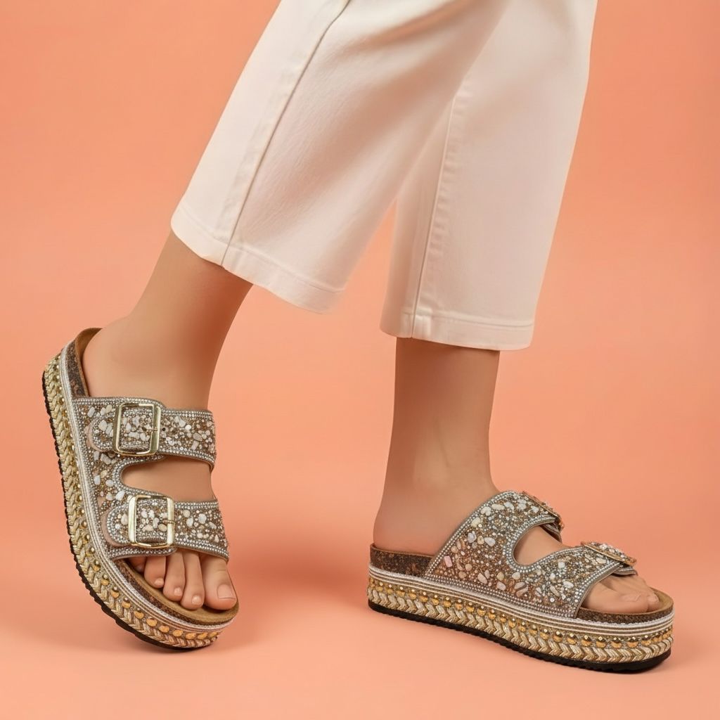 Alayna Fashion | The Lumina-Med High-Glow Platforms – Jewel-Encrusted Medicated Comfort Sandals
