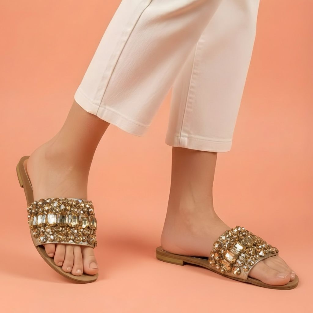 Alayna Fashion | The Sovereign Crystal-Bar Slides – Hand-Embellished Formal Flats