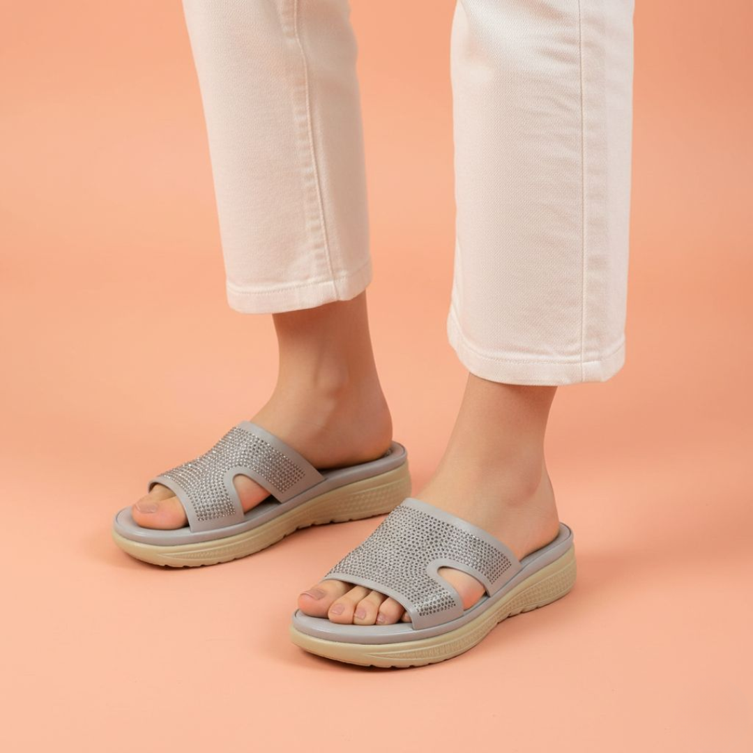 Slate grey comfortable bedroom slipper for daily use.